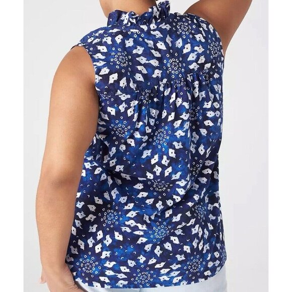 Lane Bryant Women’s Size 22/24 Ruffle Neck Woven & Knit Top Blue Shibori Diamond - Picture 2 of 10